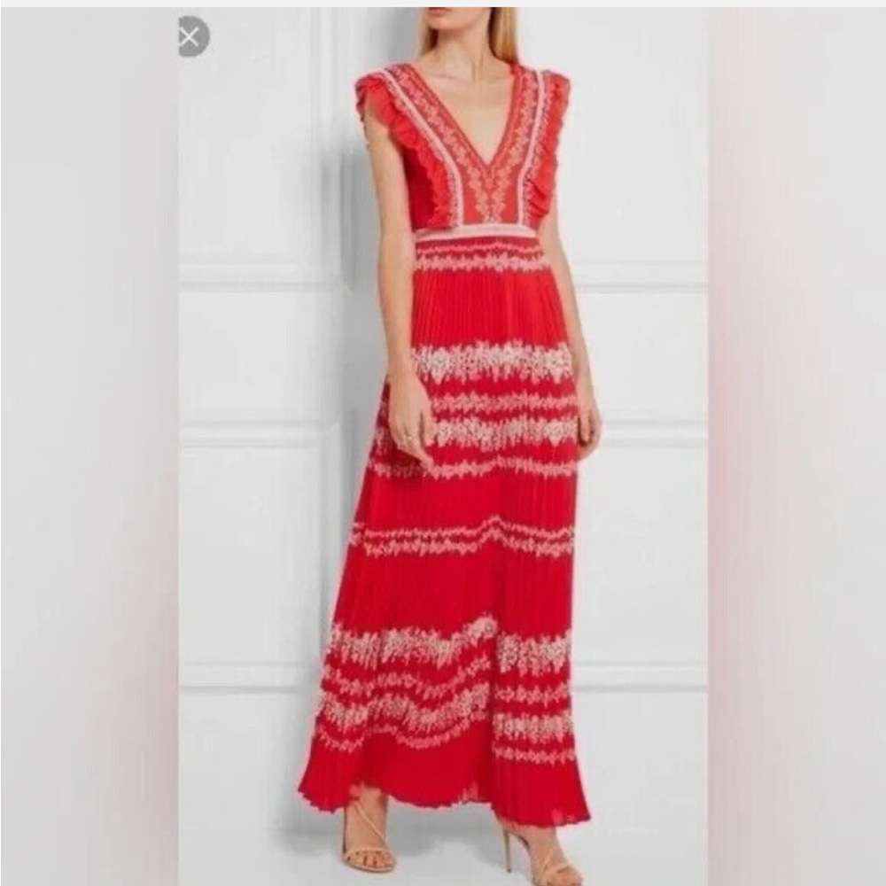 💥 SELF PORTRAIT Flower Spell Chiffon Ruffle Pleated Maxi dress Sz 4